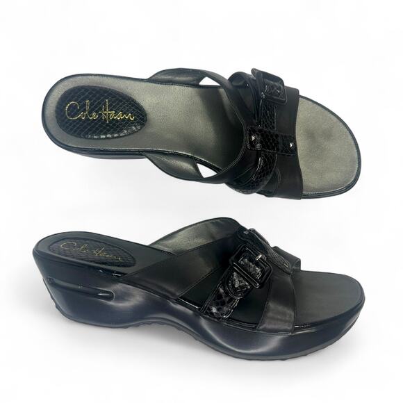 Cole Haan Women's Wedge Slide Sandal Size 11 Black Snake Embossed Sandals - Picture 1 of 12
